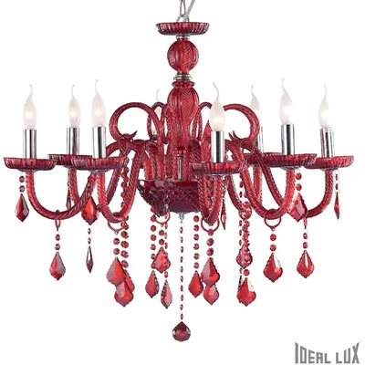 candelabru Giudecca, 8 becuri, dulie E14, D:770 mm, H:700/1350 mm, Rosu