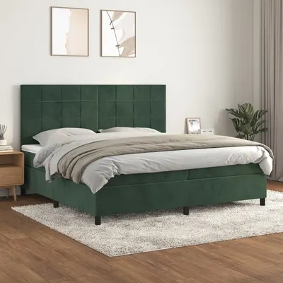 Gossi pat box spring cu saltea, verde inchis, 200x200 cm, catifea