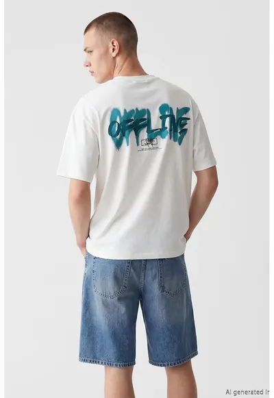 Tricou cu imprimeu text - Alb/Verde smarald