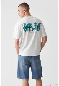 Tricou cu imprimeu text - Alb/Verde smarald