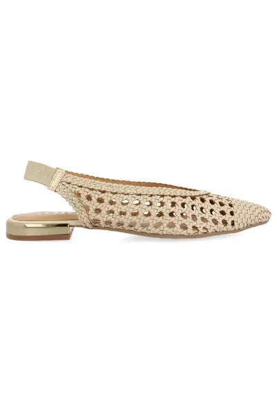 Pantofi slingback de piele cu perforatii - Alb murdar