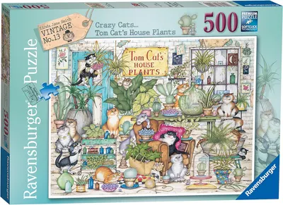 Puzzle Ravensburger din 500 de piese - Pisicile nebune 13: Plantele de companie ale pisicii Tom