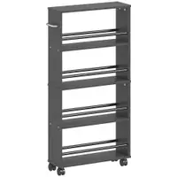 HOMCOM Raft multifuncțional cu roți, design îngust, 4 compartimente, 45x15x91 cm, Negru | Aosom Romania