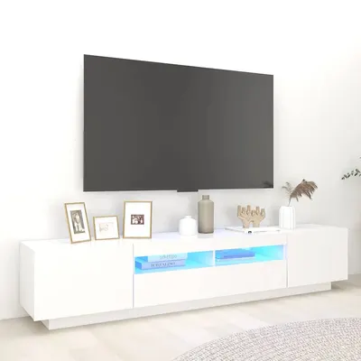 vidaXL Comodă TV cu lumini LED, alb, 200x35x40cm