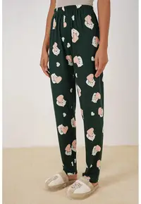 Pantaloni de pijama HiCCUP - poliester/elastan - model cu ursuleti si inimi - bleumarin