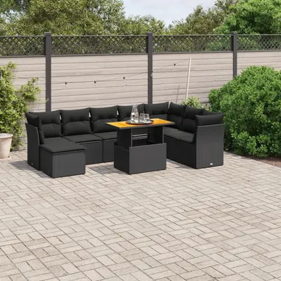 Gossi set mobilier de gradina cu perne, 9 piese, negru, poliratan