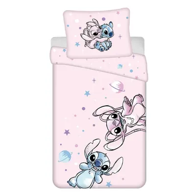 Lenjerie de pat pentru copii roz din bumbac pentru pat de o persoană 140x200 cm Lilo a Stitch "Universe" – Jerry Fabrics