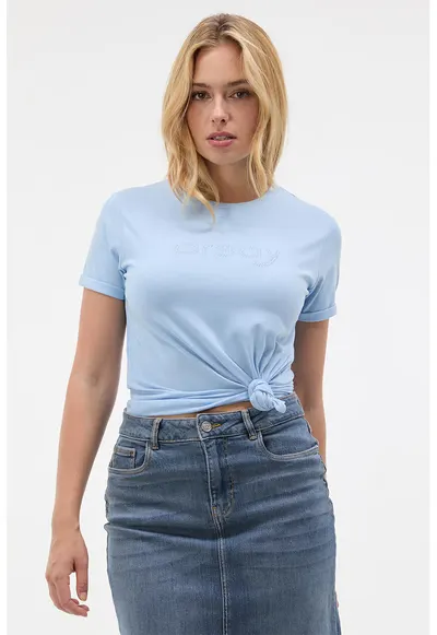 Tricou cu logo cu strasuri - Albastru pastel