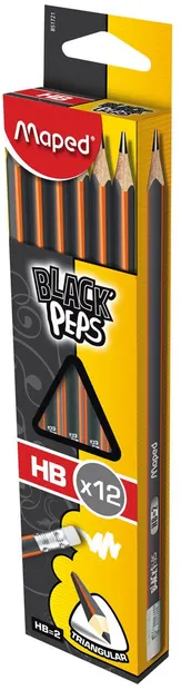 Set creioane cu radiera Maped Black'Peps - HB, 12 bucati