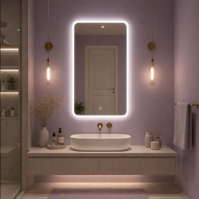 Oglinda LED Premium 80x60 cm Dreptunghiulara Iluminare Ambientala Touch 3 Culori Design Modern Minimalist