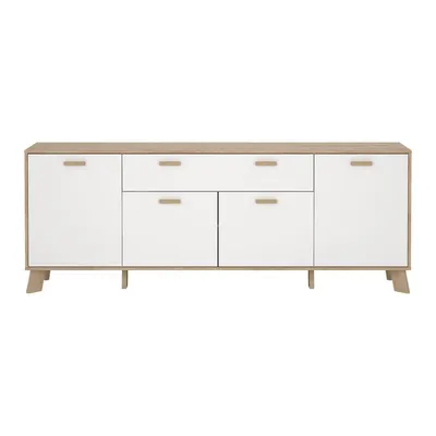 Comodă albă-în culoare naturală cu aspect de lemn de stejar 196x73x39 cm Ikast – Tvilum
