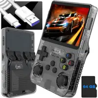Consola portabila retro R36S, 64GB, peste 15000 jocuri clasice preinstalate, ecran IPS 3.5 HD, joystick dual 3D, Sistem original ArkOS 2.0, baterie