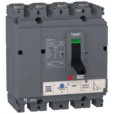 Intrerupator automat MCCB 250A, 25kA Easypact CVS, CVS250B Tm250D Intreruptor, 4P/4D Schneider LV525323