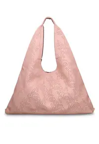 GianMarco - Geanta hobo de piele ecologica cu logo perforat Liviana Lux - Roz
