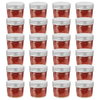 vidaXL Borcane din sticlă pentru gem cu capac argintiu 24 buc. 110 ml