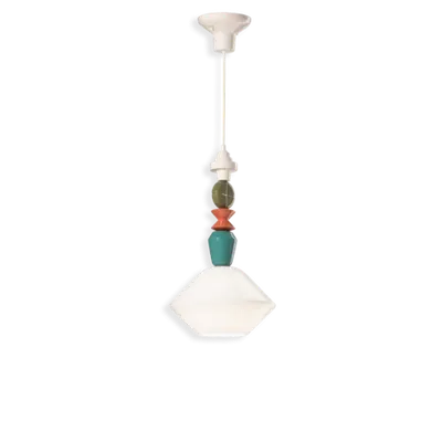 Lustra, Lampa Suspendata Diffusore Vetro H.56 Deco Lariat Finish Blt - Bianco Latte C2710
