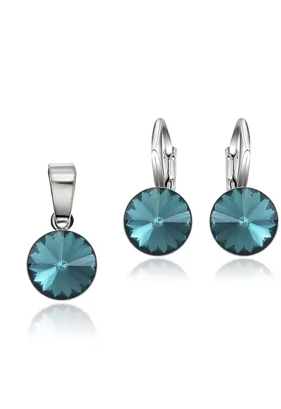 Set Argint 925 placat cu rodiu cu cristale Swarovski® Rivoli 8mm LRS - Blue Zircon (turcoaz)