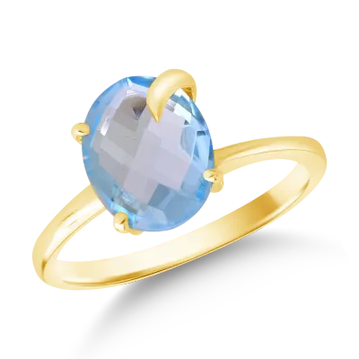 Inel din aur alb cu zirconia solitaire albastra
