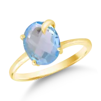 Inel din aur alb cu zirconia solitaire albastra