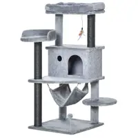 PawHut Arbore Răzuitoare pentru Pisici 48x48x107 cm Turn pentru Pisici cu Cavernă de Fetru Demontabilă Hamacă Paturi Platforme Gri | Aosom Romania