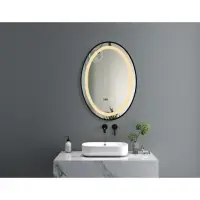 Oglinda baie cu iluminare LED, ceas si sistem anti-aburire 50x70 cm, ovala, Belform Infinity