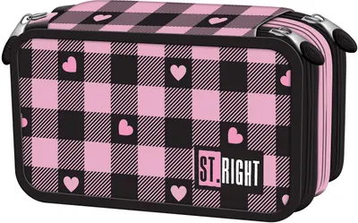 Penar cu rechizite St. Right Pink Checkered - Cu 3 fermoare
