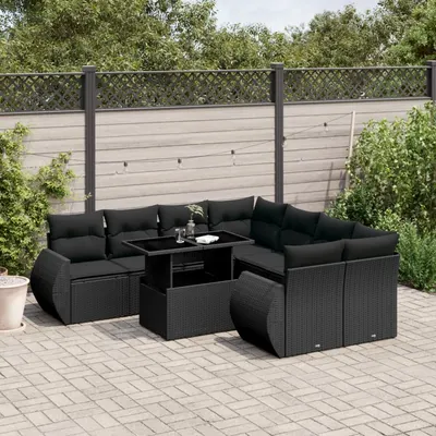 Gossi set mobilier de gradina cu perne, 9 piese, negru, poliratan