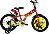 Bicicleta copii Dino Bikes 616MY Mickey Mouse 16 inch, varsta 6-8 ani, inaltimea 107-125 cm, roti ajutatoare, scaun si ghidon reglabile, recipient pentru apa, frana de mana pe ambele roti