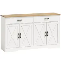 HOMCOM Bufet, dulap buffet 140 cm stil fermă pentru bucătărie cu 2 sertare și 2 dulapuri, Alb | Aosom Romania