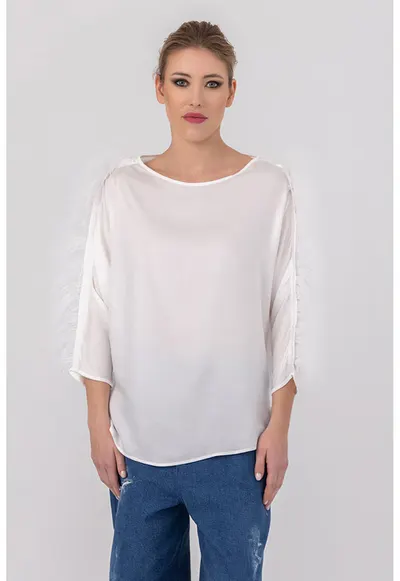 Bluza cu aplicatii cu pene Abba - Alb optic