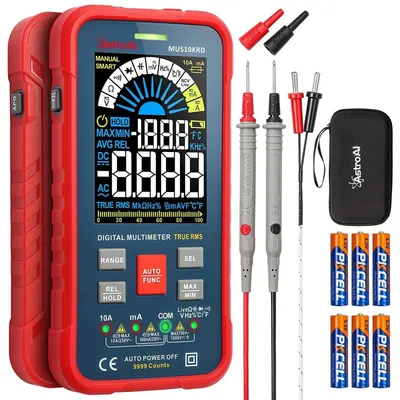 Multimetru digital 10000 Counts, smart auto, TRMS auto-ranging, display color, masurare continuitate, temperatura, geanta transport AstroAI MUS10KRD
