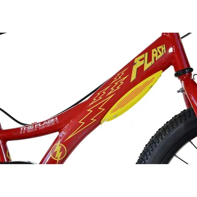 Bicicleta copii Dino Bikes Flash 20 inch, varsta 7-11 ani, inaltimea 120-145 cm, frana de mana pe roata fataspate, suport cu sticla de apa, cric, claxon pe ghidon, rotile sunt prevazute cu reflectoare, anvelope gonflabile