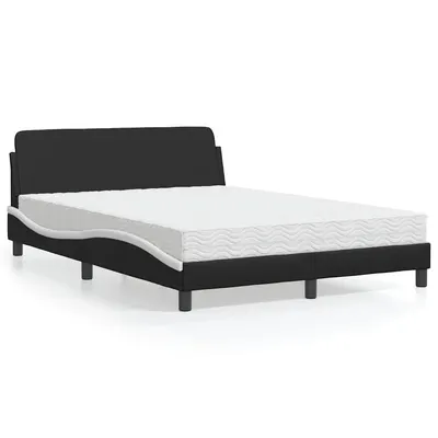 vidaXL Pat cu saltea, Dover, negru și alb, 120x200 cm, piele ecologică