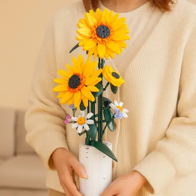 Set Constructie Floarea Soarelui Timebox, 821 Piese ABS, Ornament, Galben - Default Title