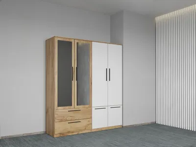 Dulap dormitor Stejar+Alb 4U cu oglinda - Madrid