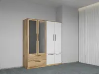 Dulap dormitor Stejar+Alb 4U cu oglinda - Madrid