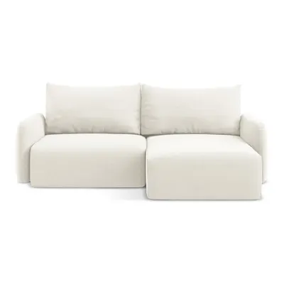 Colțar crem extensibil/cu spațiu de depozitare cu tapițerie din catifea (cu colț pe partea dreaptă/cu șezlong) Kalena – Makamii