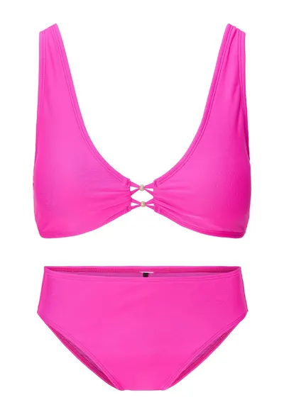 Costum de baie cu doua piese si fronseuri - Roz
