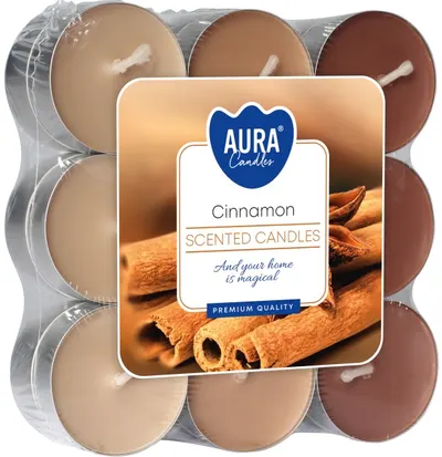 Lumânări parfumate de ceai Bispol Aura - Cinnamon, 18 bucăți