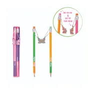 Creion grafit Trendhaus CH32370, HB, cu guma de sters, cu pandantiv fluture metalic, set 2 buc