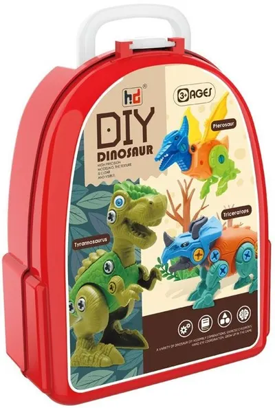 Set de asamblare pentru copii Raya Toys - Dinozauri, 2 piese, cu unealta