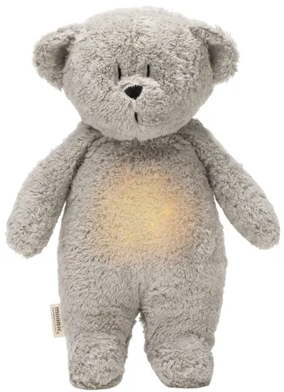 Jucărie moale Moonie Organic 2.0 - Bear, cu lampă de veghe și sunete liniștitoare, Gray