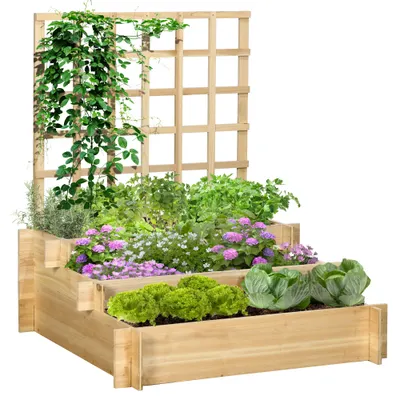 Outsunny Jardiniera cu 3 Niveluri cu Grilaj pentru Catarat Vita de Vie, ghiveci suprainaltat | Aosom Romania