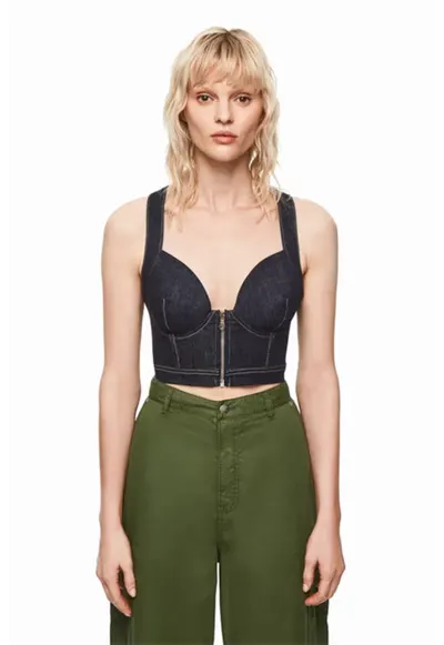 Dua Lipa Erika Bluza De Dama Top Denim - L NAVY
