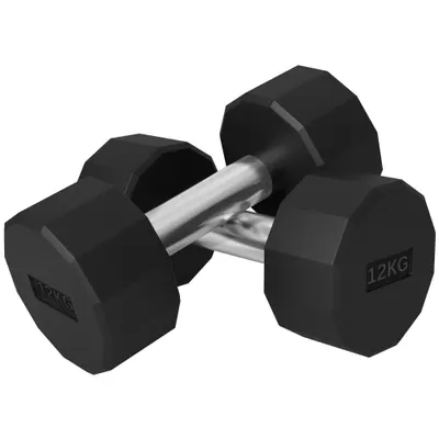 SPORTNOW Set de 2 Gantere pe 12 Fețe cu O Greutate de 12 kg 26X14X14 cm Negru
