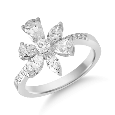 Inel din aur alb cu diamante marquise, pear si rotunde de 1.37ct
