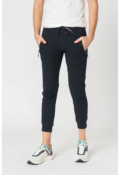 Pantaloni de trening conici cu buzunare cu fermoar - Bleumarin
