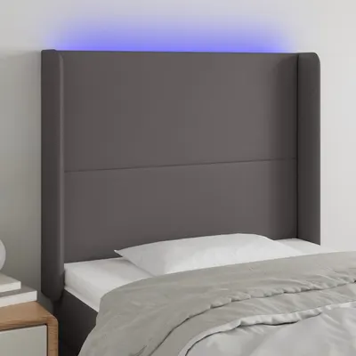 vidaXL Tăblie de pat cu LED, gri , 93x16x118/128 cm, piele ecologică
