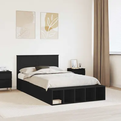 vidaXL Cadru de pat cu raft Manual Negru 120 x 190 cm Lemn prelucrat