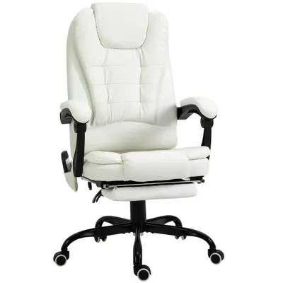 Vinsetto Scaun de birou de masaj, scaun de birou, scaun ergonomic cu înălțime reglabilă, spătar inclinabil și telecomandă cu fir, suport pentru picioare retractabil și pivotant la 360°, alb | Aosom Romania